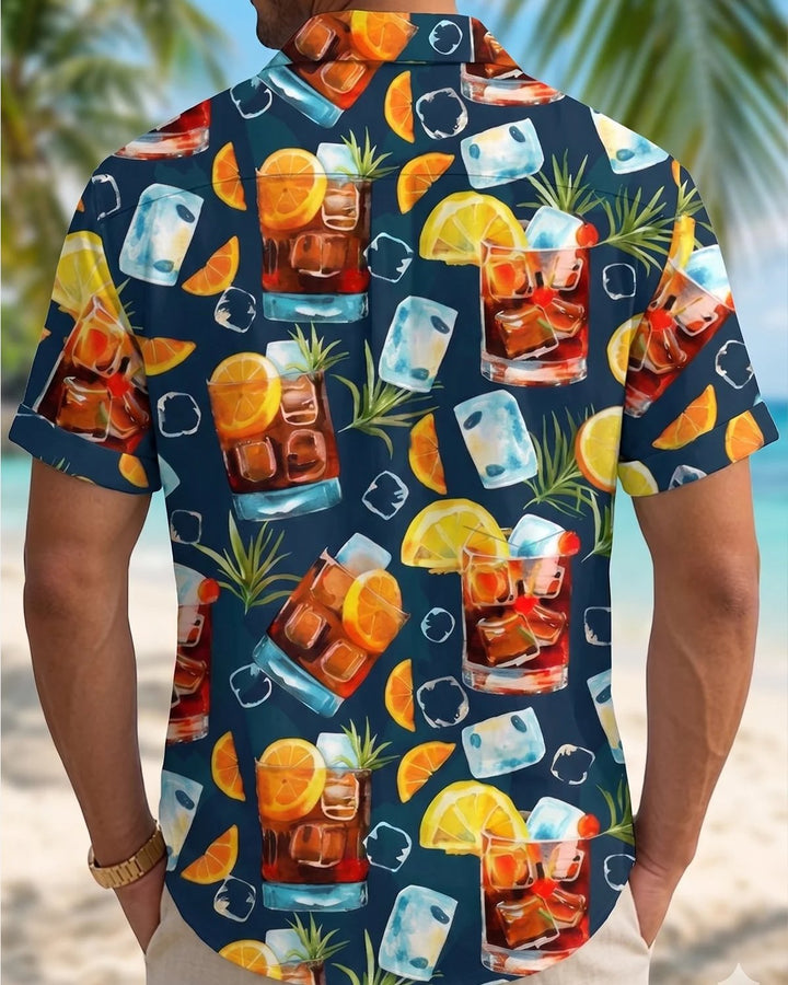 Alohadaddy® Hawaiian Tropical Floral Cocktail Print Short-Sleeve Shirt