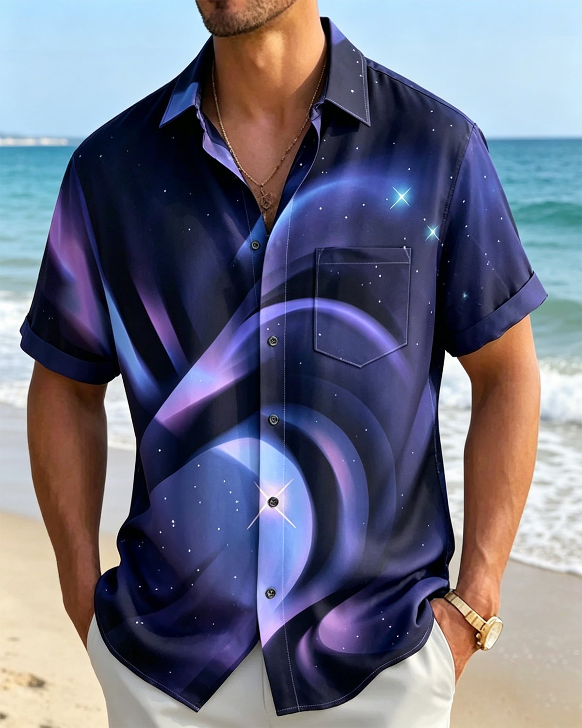 Alohadaddy® Vintage Art Geometric Gradient Print Short-Sleeve Shirt