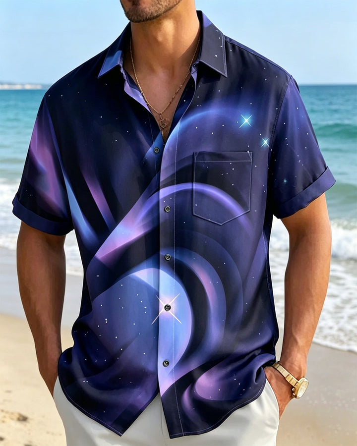 Alohadaddy® Vintage Art Geometric Gradient Print Short-Sleeve Shirt