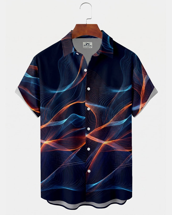 Alohadaddy® Retro Geometric Line Gradient 3D-Printed Short-Sleeve Shirt