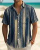 Alohadaddy® Men's Vintage Abstract Geometric Washed Stripes Print Retro Short-Sleeve Shirt