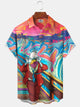 Alohadaddy® 1970s Retro Animation Cartoon Funny Oil Painting Screaming Duck Pocket Shirt