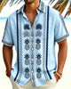 Alohadaddy® Men's Tropic Tropical Pineapple Totem Island Resort Aesthetic Print Retro Button Down Short-Sleeve Shirt