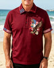 Alohadaddy® Men's Vintage USA Patriotic Bald Eagle American Flag Artistic Graphic Print Short Sleeve Polo Shirt