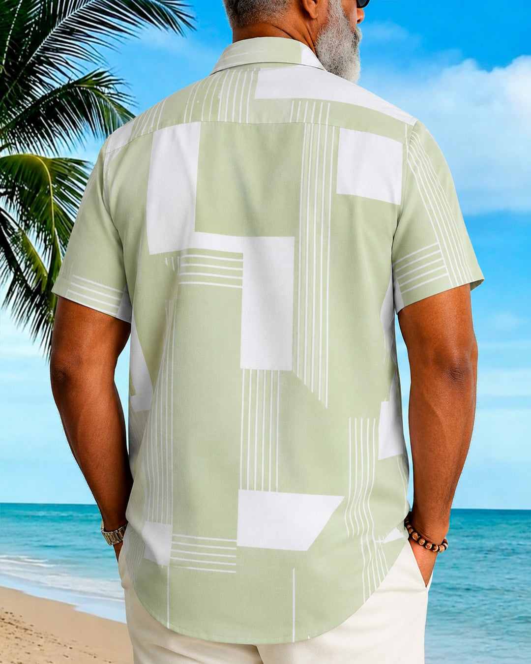 Alohadaddy® Basic Geometric Color-Block Retro Short-Sleeve Button-Down Shirt