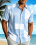 Alohadaddy® Basic Geometric Color-Block Retro Short-Sleeve Button-Down Shirt