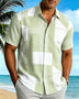 Alohadaddy® Basic Geometric Color-Block Retro Short-Sleeve Button-Down Shirt