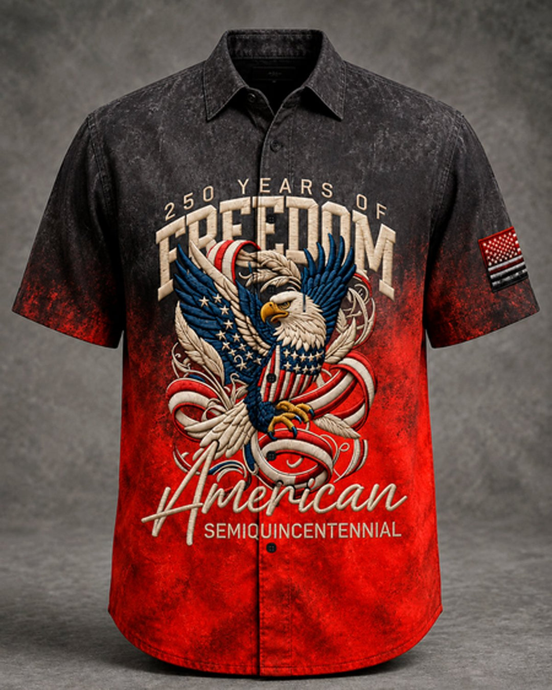Alohadaddy® Holiday USA 250th Years Freedom Semiquincentennial Print Retro Button Down Short-Sleeve Shirt