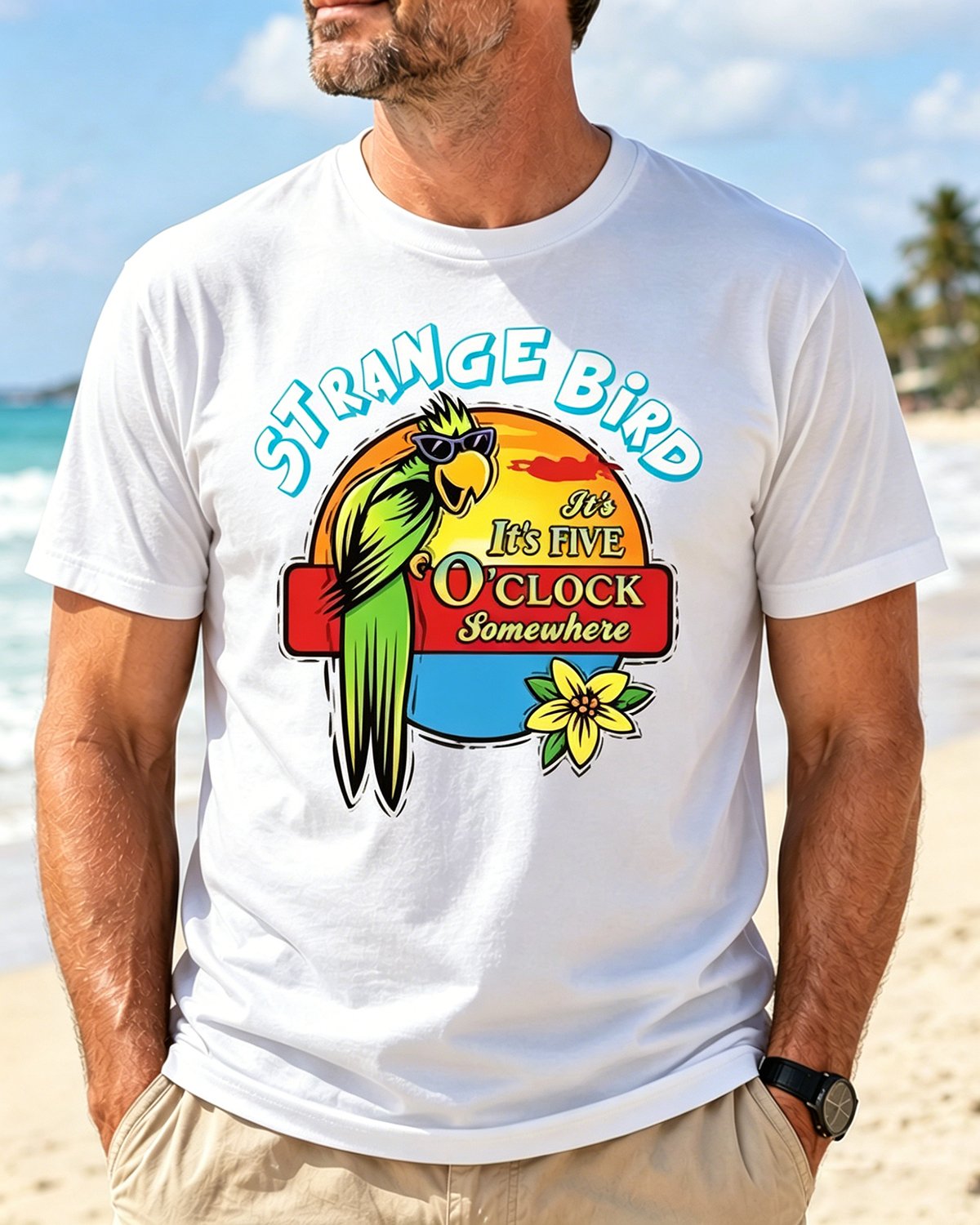 Alohadaddy® Men's Beach Parrot 5 O'Clock Short-Sleeve T-Shirt