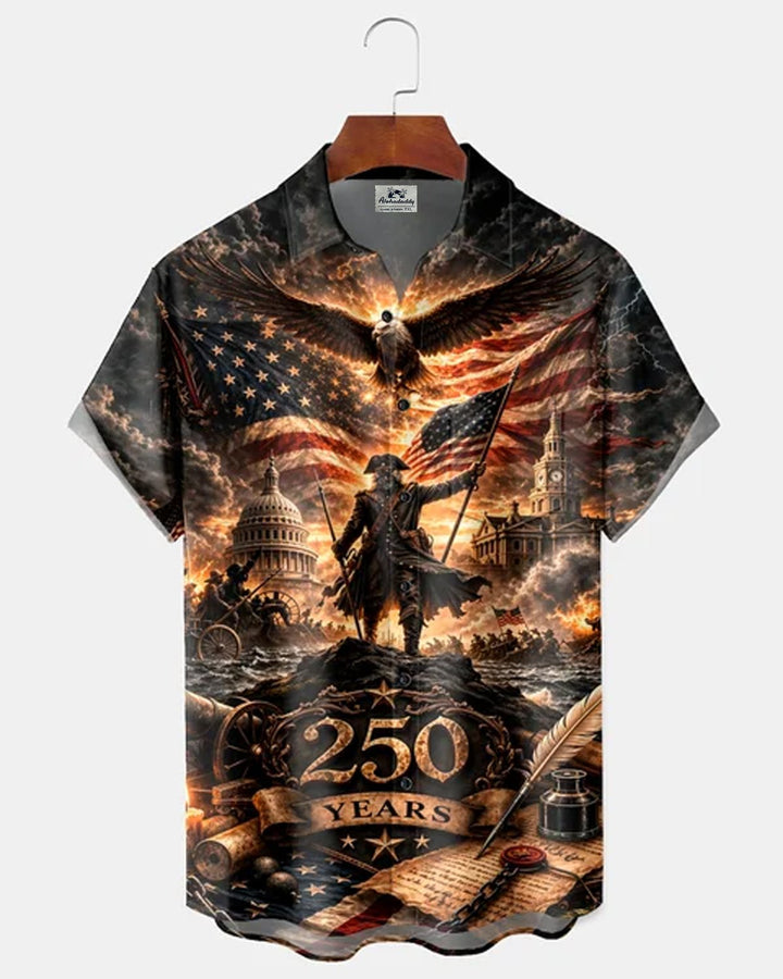 Alohadaddy® 250th Independence Day Commemorative American Flag Print Short-Sleeve Shirt