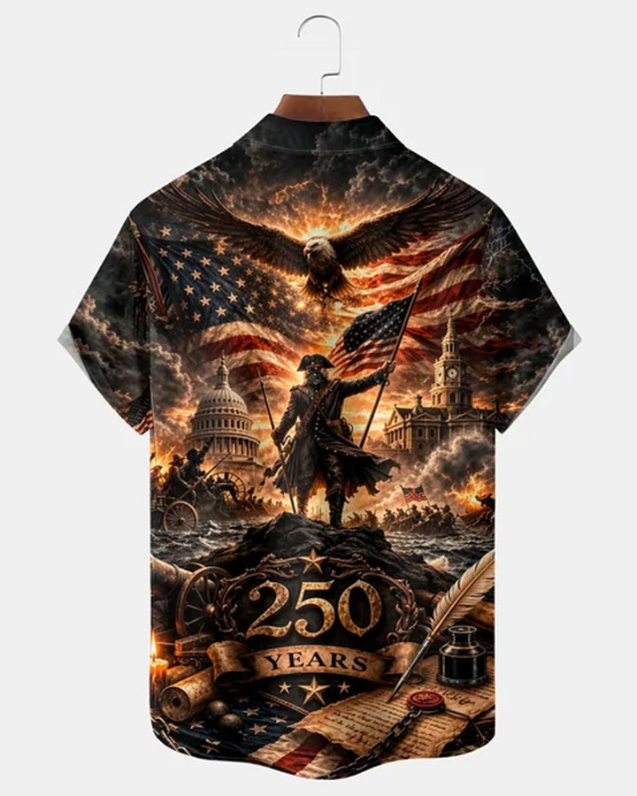 Alohadaddy® 250th Independence Day Commemorative American Flag Print Short-Sleeve Shirt