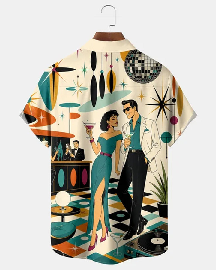Alohadaddy® Retro Mid-Century Modern Geometric Atomic Cocktail Short-Sleeve Shirt