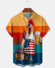 Alohadaddy® Vintage Rooster Beer Cartoon Flag Print Short-Sleeve Shirt