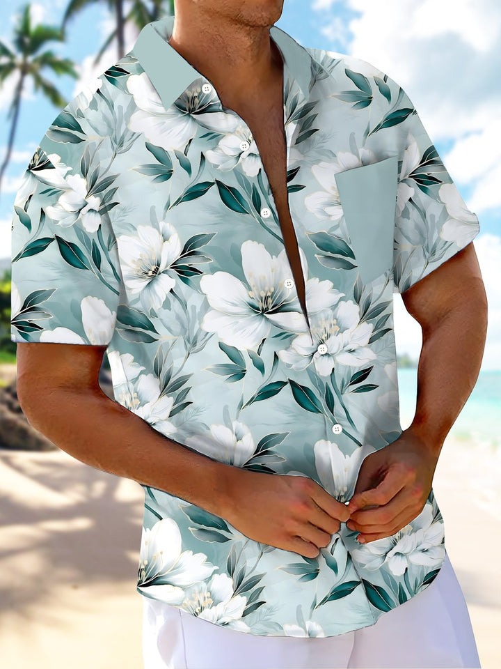 Alohadaddy® Hawaiian Floral Patchwork Pocket Resort Shirt