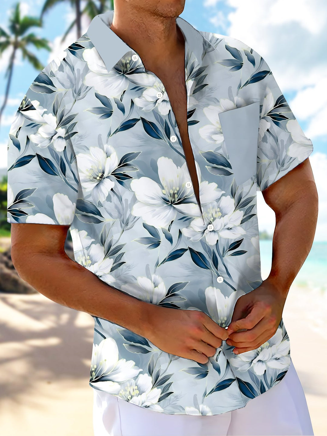 Alohadaddy® Hawaiian Floral Patchwork Pocket Resort Shirt