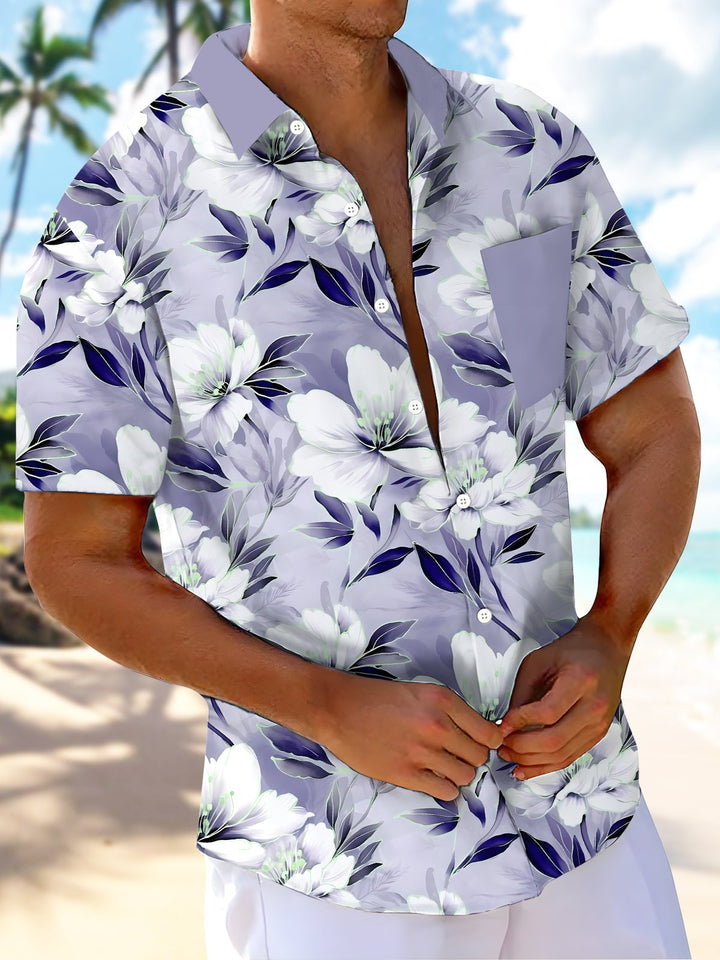 Alohadaddy® Hawaiian Floral Patchwork Pocket Resort Shirt