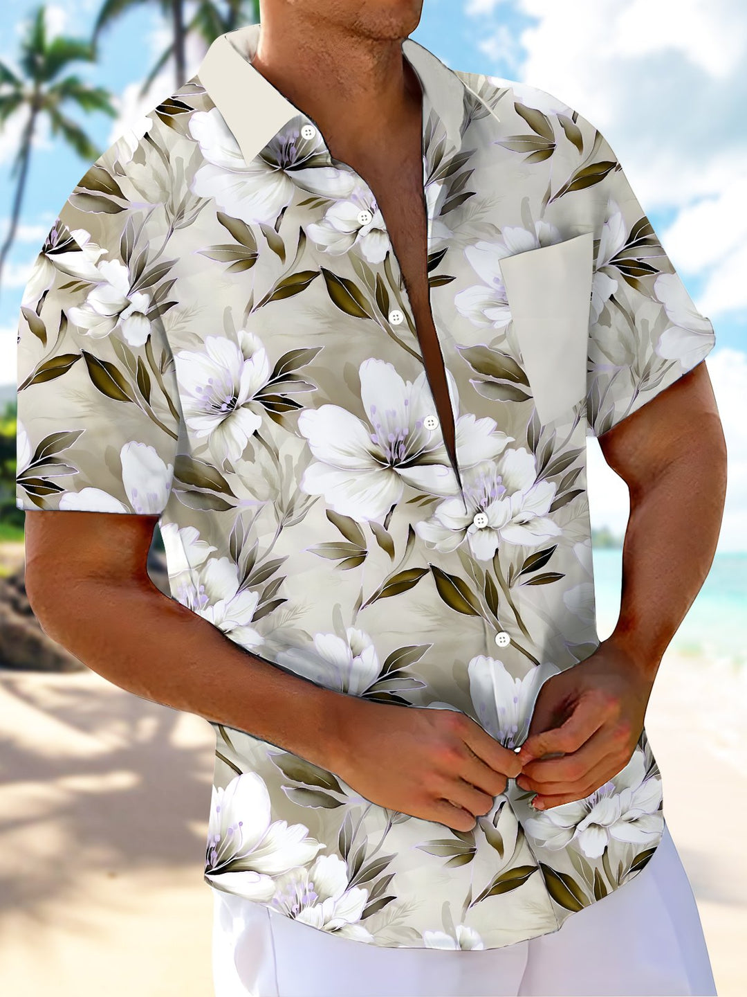 Alohadaddy® Hawaiian Floral Patchwork Pocket Resort Shirt