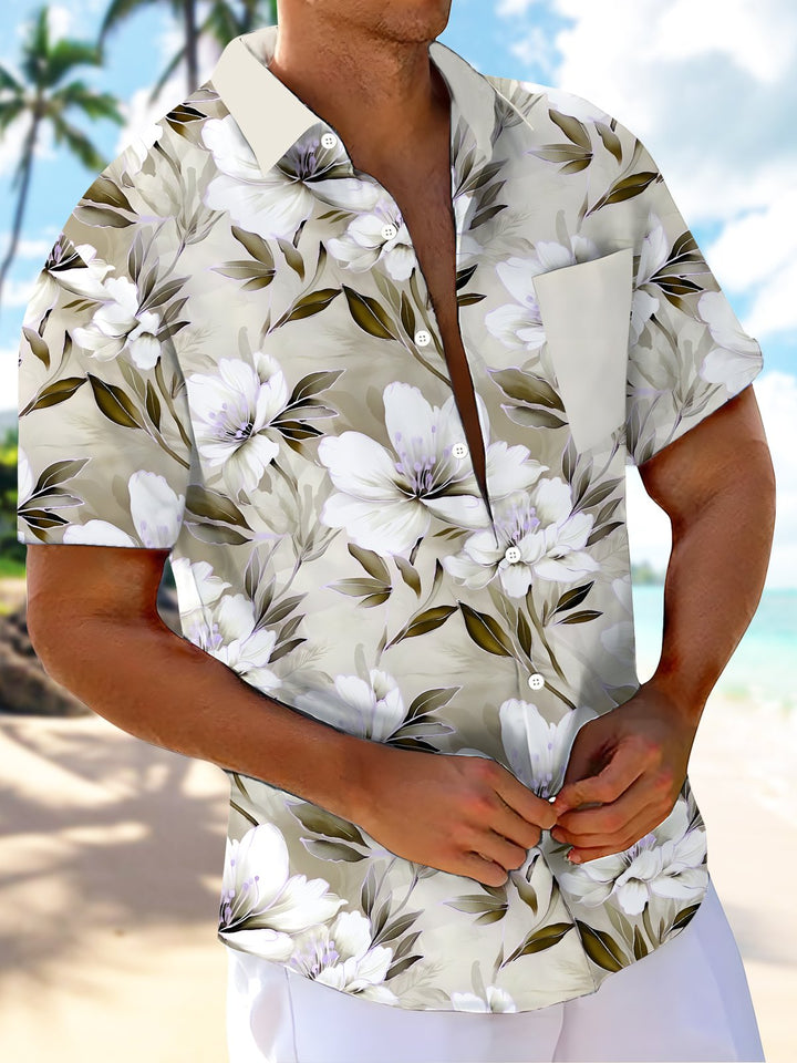 Alohadaddy® Hawaiian Floral Patchwork Pocket Resort Shirt