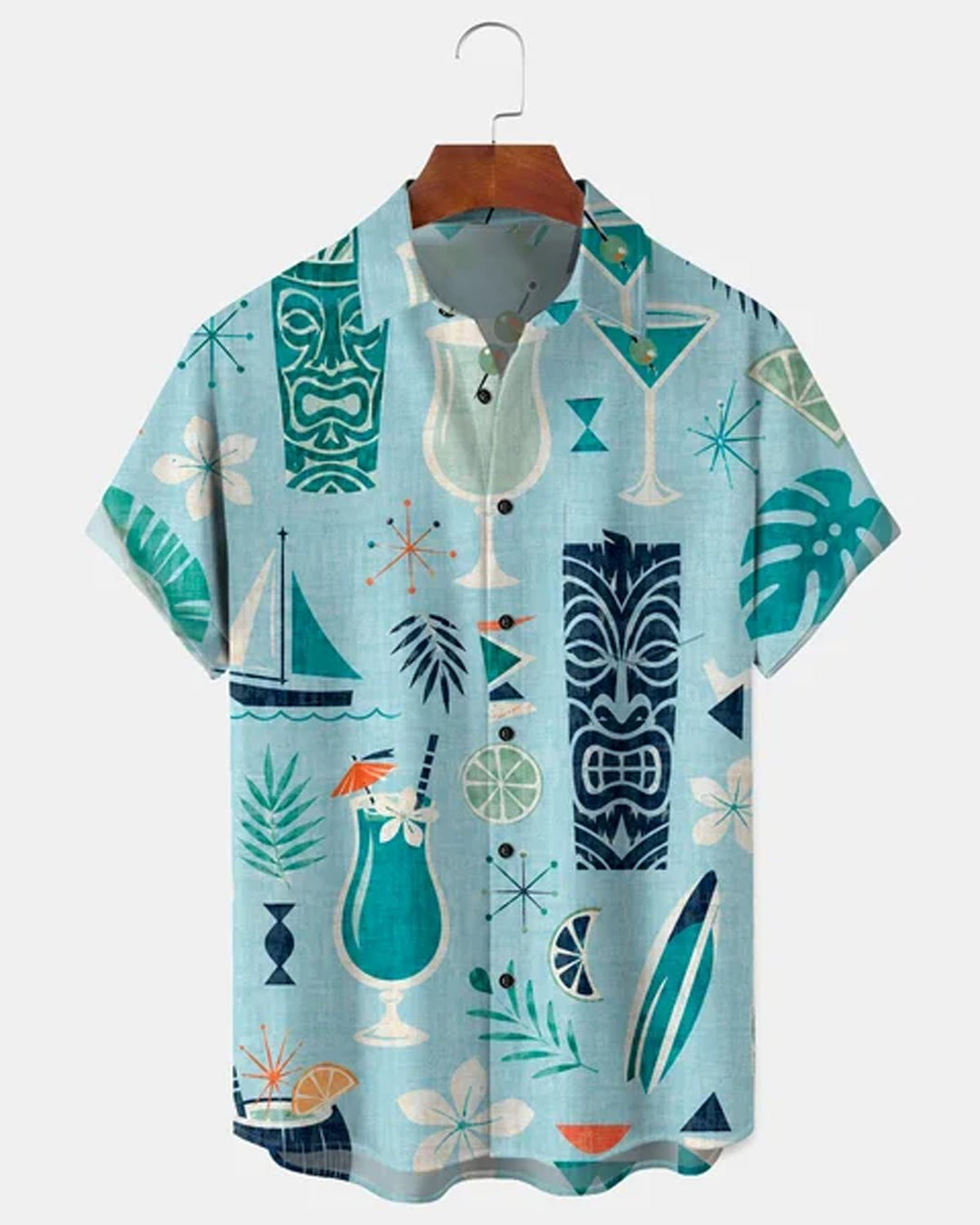 Alohadaddy® Hawaiian Tiki Cocktail Geometric Short-Sleeve Shirt