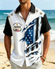 Alohadaddy® Vintage Flag Print Art Button Pocket Cardigan Men's Short Sleeve Shirt