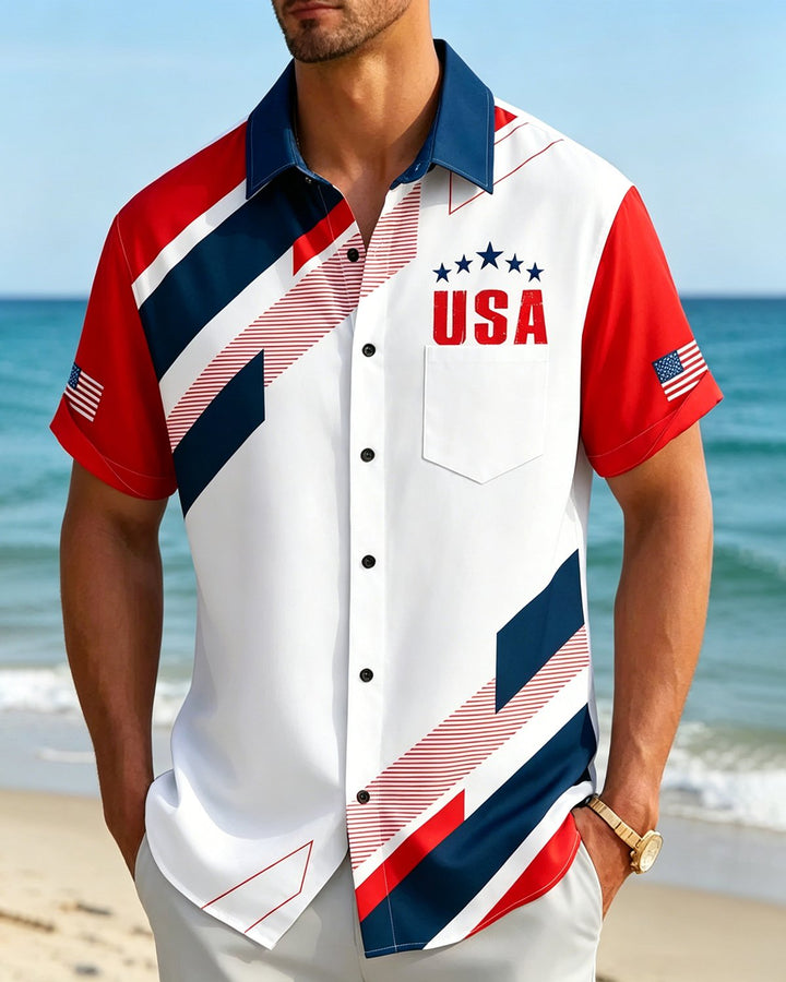 Alohadaddy® Vintage Flag Print Art Button Pocket Cardigan Men&