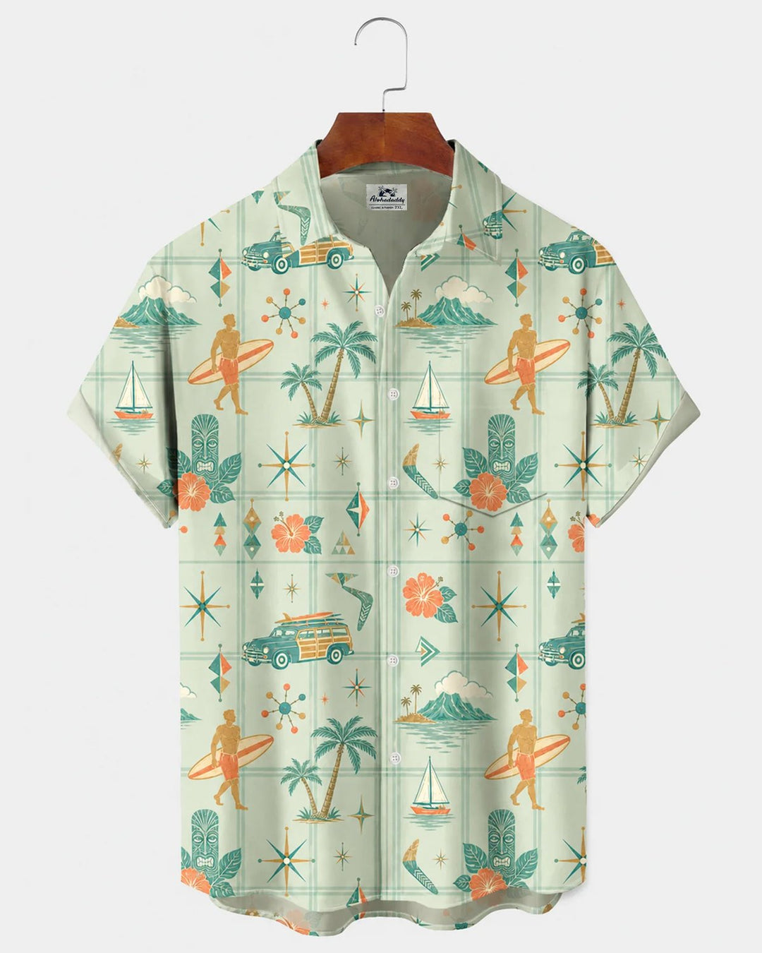 Alohadaddy® Hawaiian Beach Coconut Tree Car Classic Print Short-Sleeve Shirt
