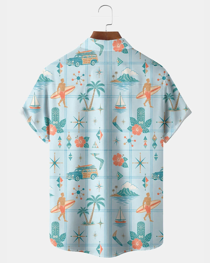 Alohadaddy® Hawaiian Beach Coconut Tree Car Classic Print Short-Sleeve Shirt