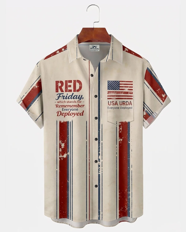 Alohadaddy® Independence Day American Flag Red Friday Print Short-Sleeve Shirt