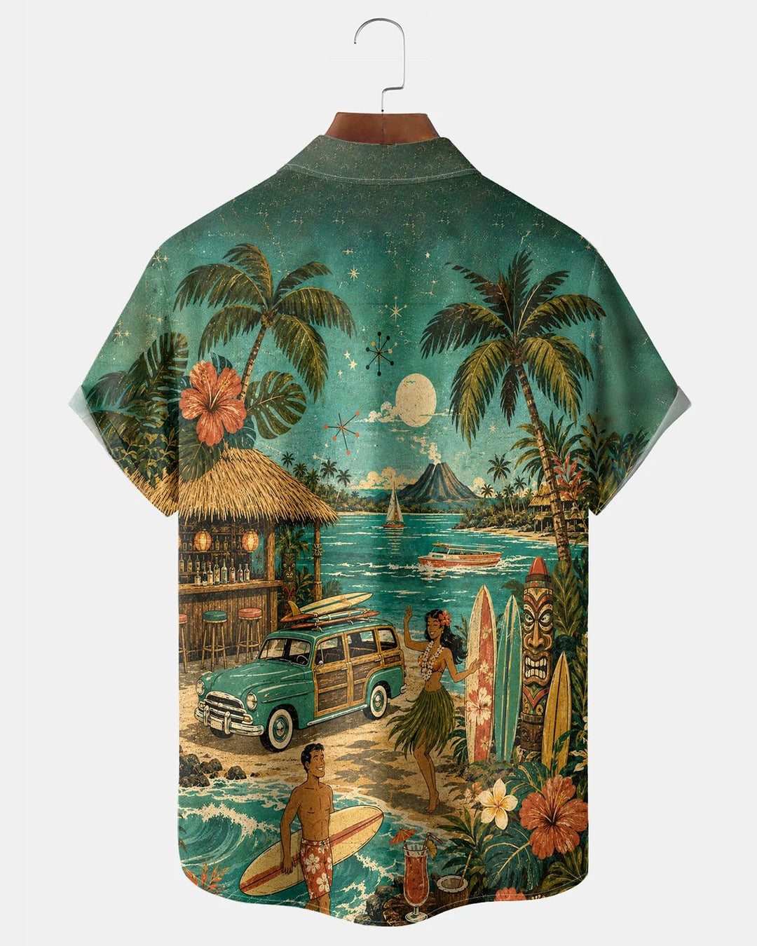 Alohadaddy® Hawaiian Coconut Tree Mid-Century Modern Atomic Print Short-Sleeve Shirt