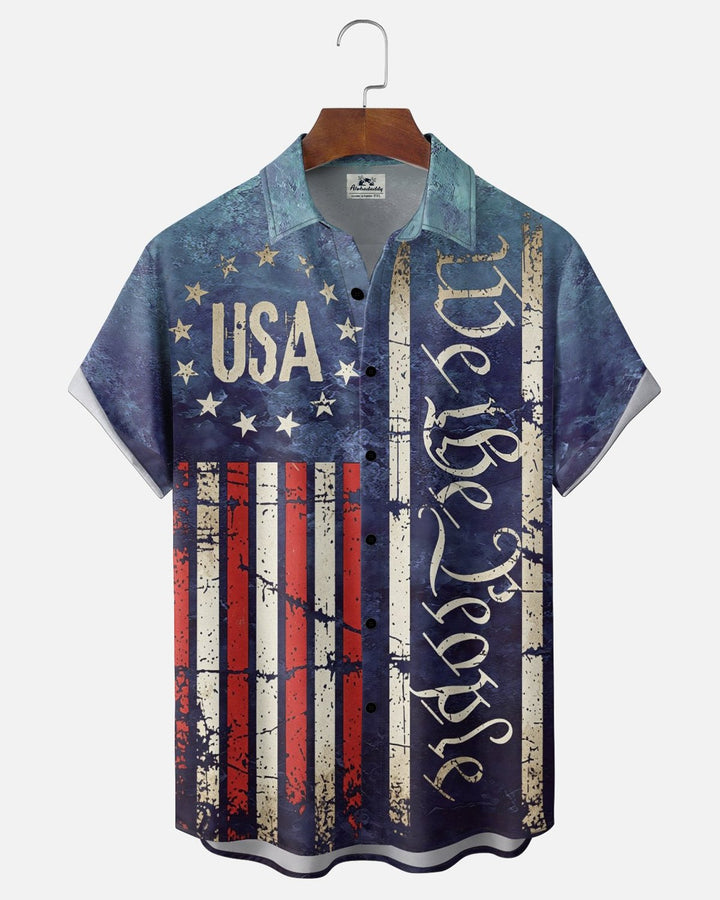 Alohadaddy® U.S. Independence Day Holiday Print Short-Sleeve Pocket Shirt