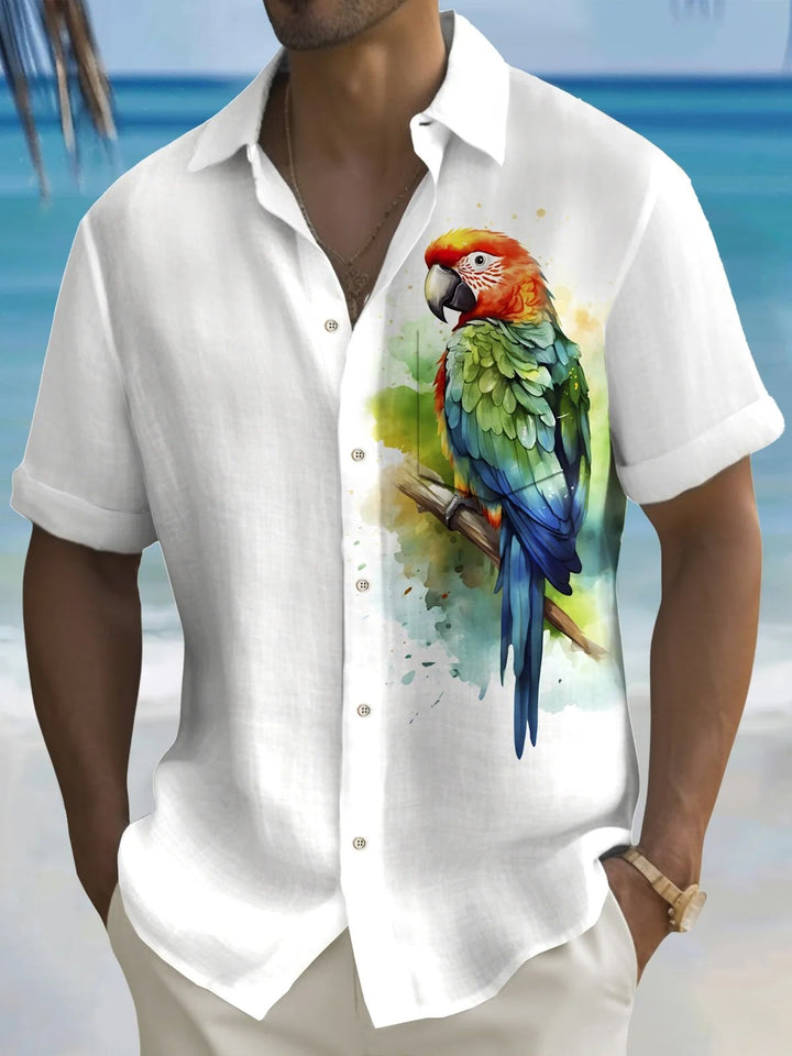 Alohadaddy® Hawaiian Vintage Parrot Tropical Floral Pocket Shirt
