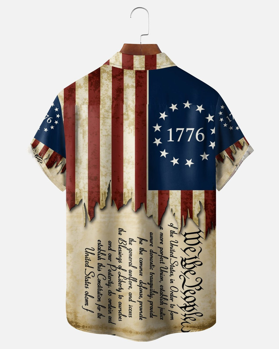 Alohadaddy® Independence Day Flag and Declaration Print Pocket Short-Sleeve Shirt