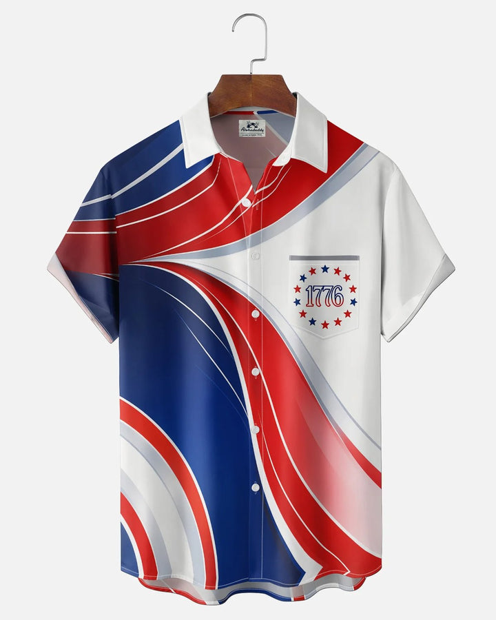 Alohadaddy® U.S. Independence Day Flag Gradient Print Short-Sleeve Pocket Shirt