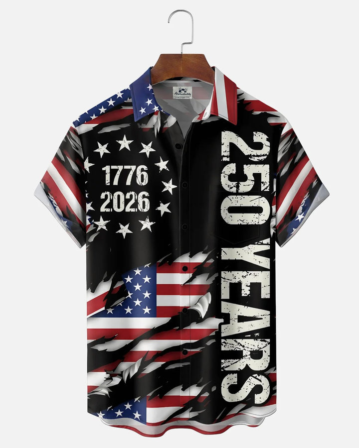Alohadaddy® U.S. Independence Day Flag Print Short-Sleeve Pocket Shirt