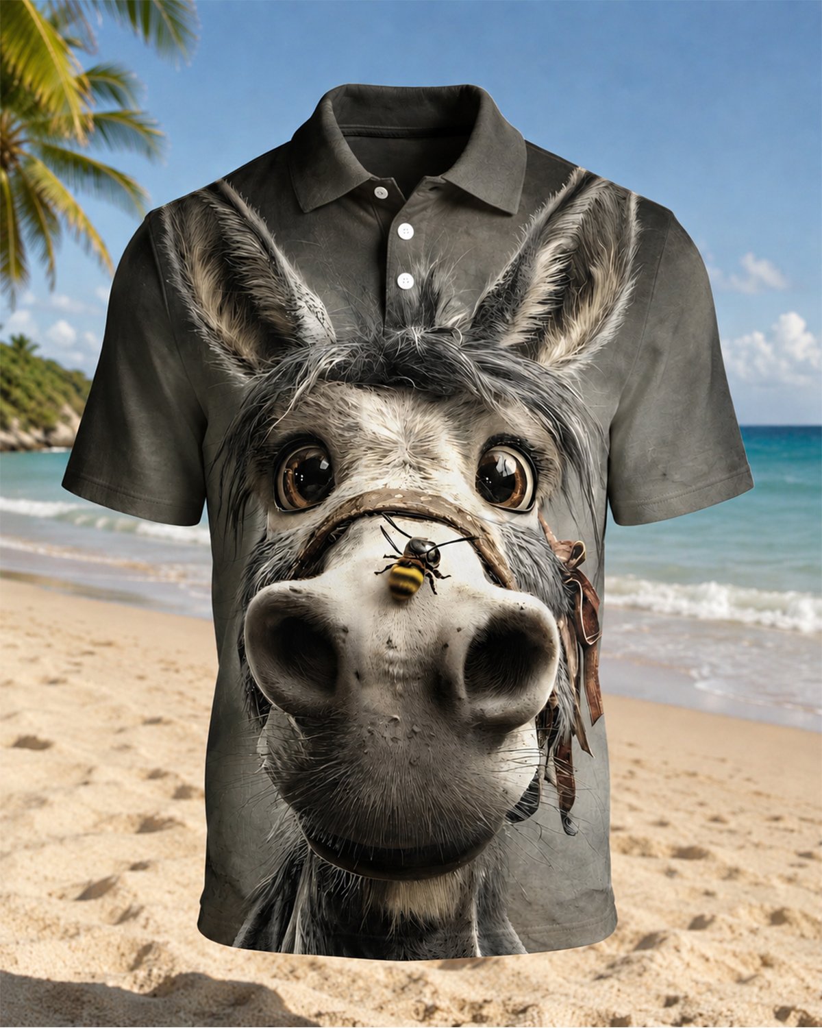 Alohadaddy® Men's Vintage Animal Print Cartoon Donkey Short-Sleeve Polo Shirt