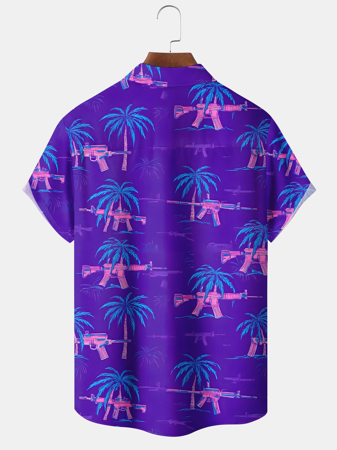 Alohadaddy® Hawaiian Coconut Tree Tropical Pistol Funny Vacation Pocket Shirt