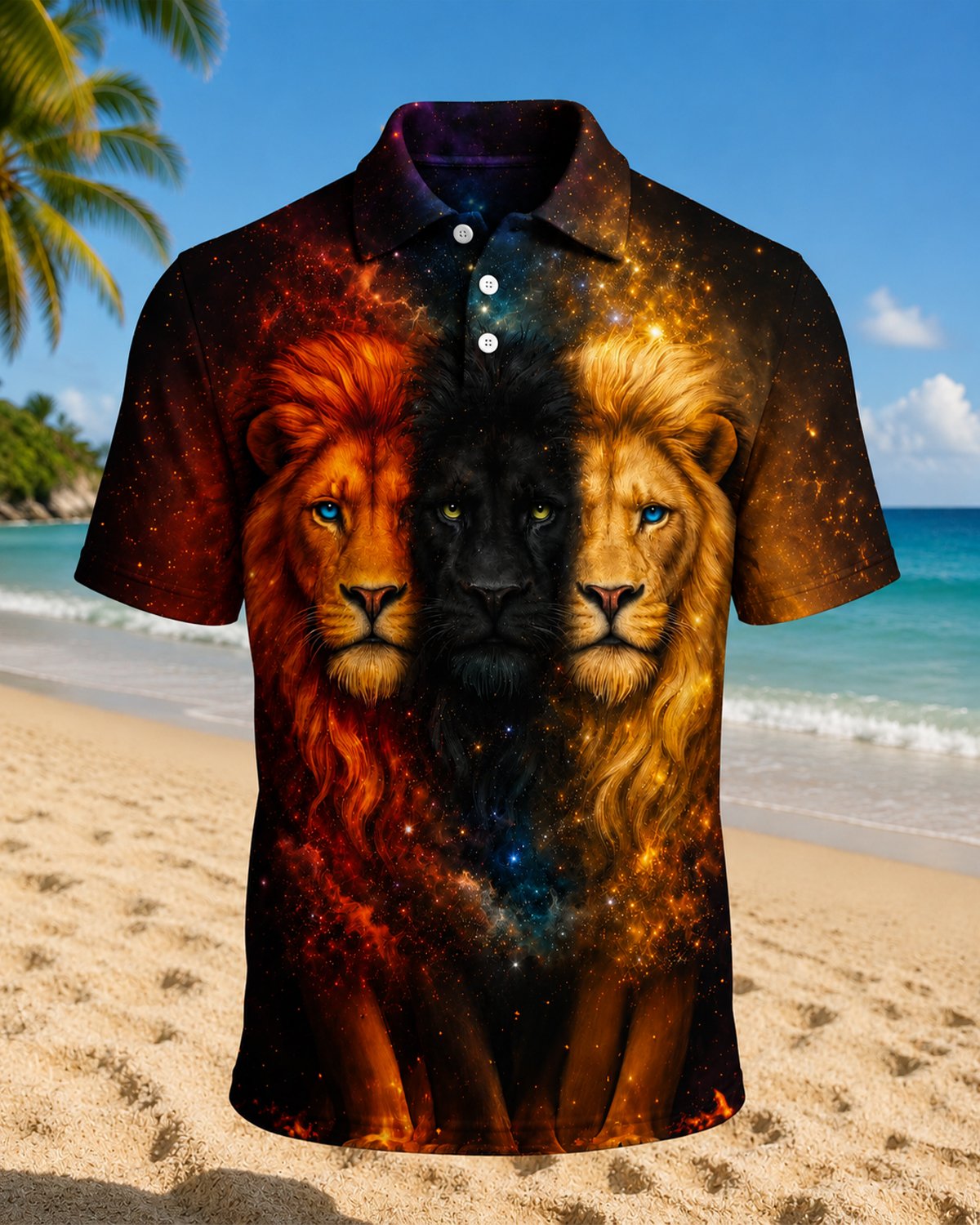 Alohadaddy® Men's Vintage Animal Print Gradient Lion Short-Sleeve Polo Shirt