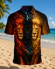 Alohadaddy® Men's Vintage Animal Print Gradient Lion Short-Sleeve Polo Shirt