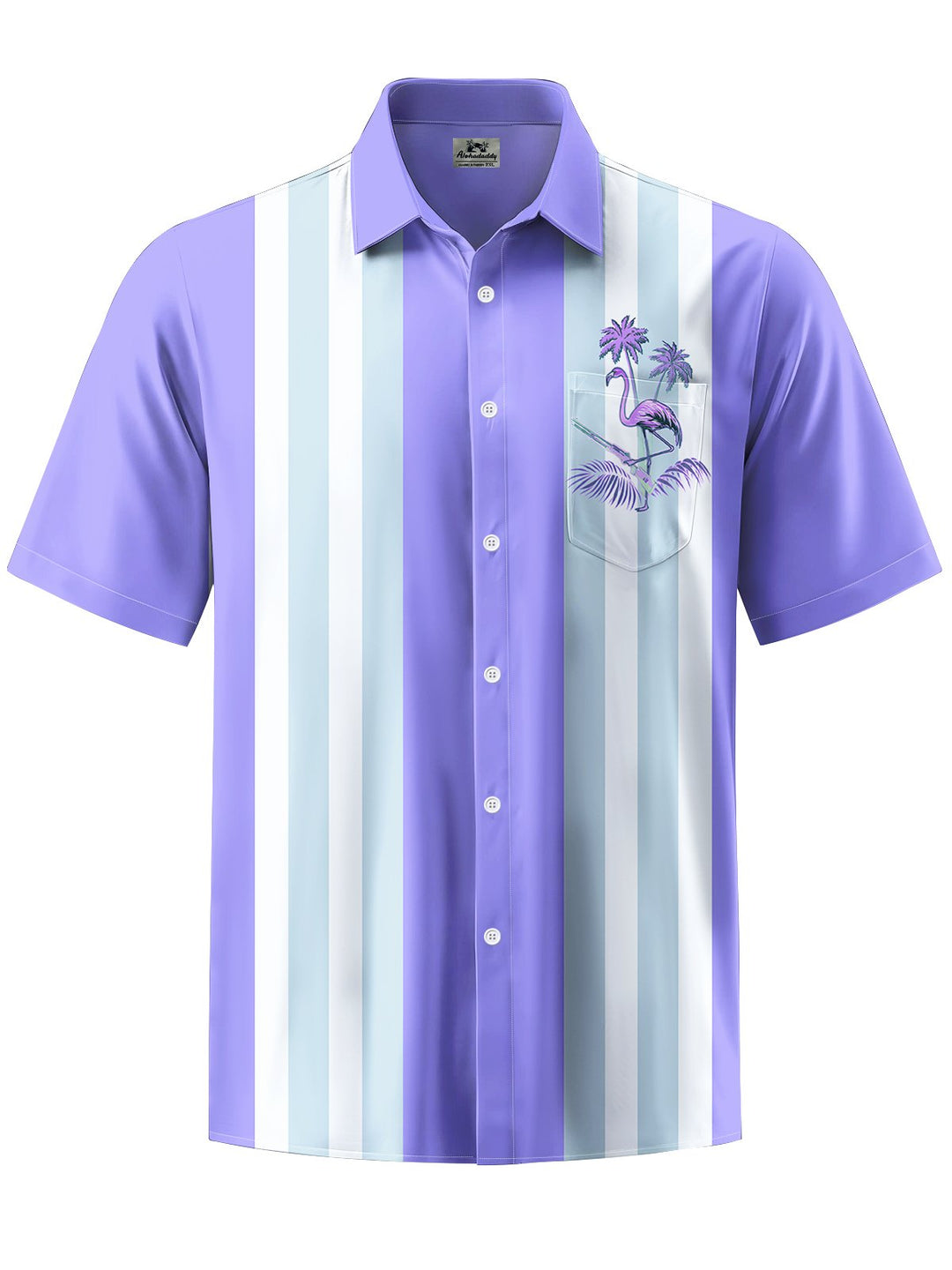 Alohadaddy® Hawaiian Coconut Tree Tropical Flamingo Bowling Pocket Shirt