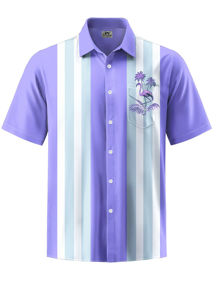 Alohadaddy® Hawaiian Coconut Tree Tropical Flamingo Bowling Pocket Shirt