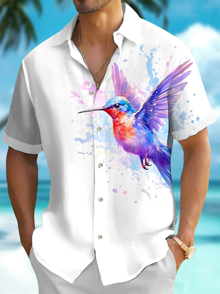 Alohadaddy® Hawaiian Gradient Watercolor Bird Parrot Pocket Shirt