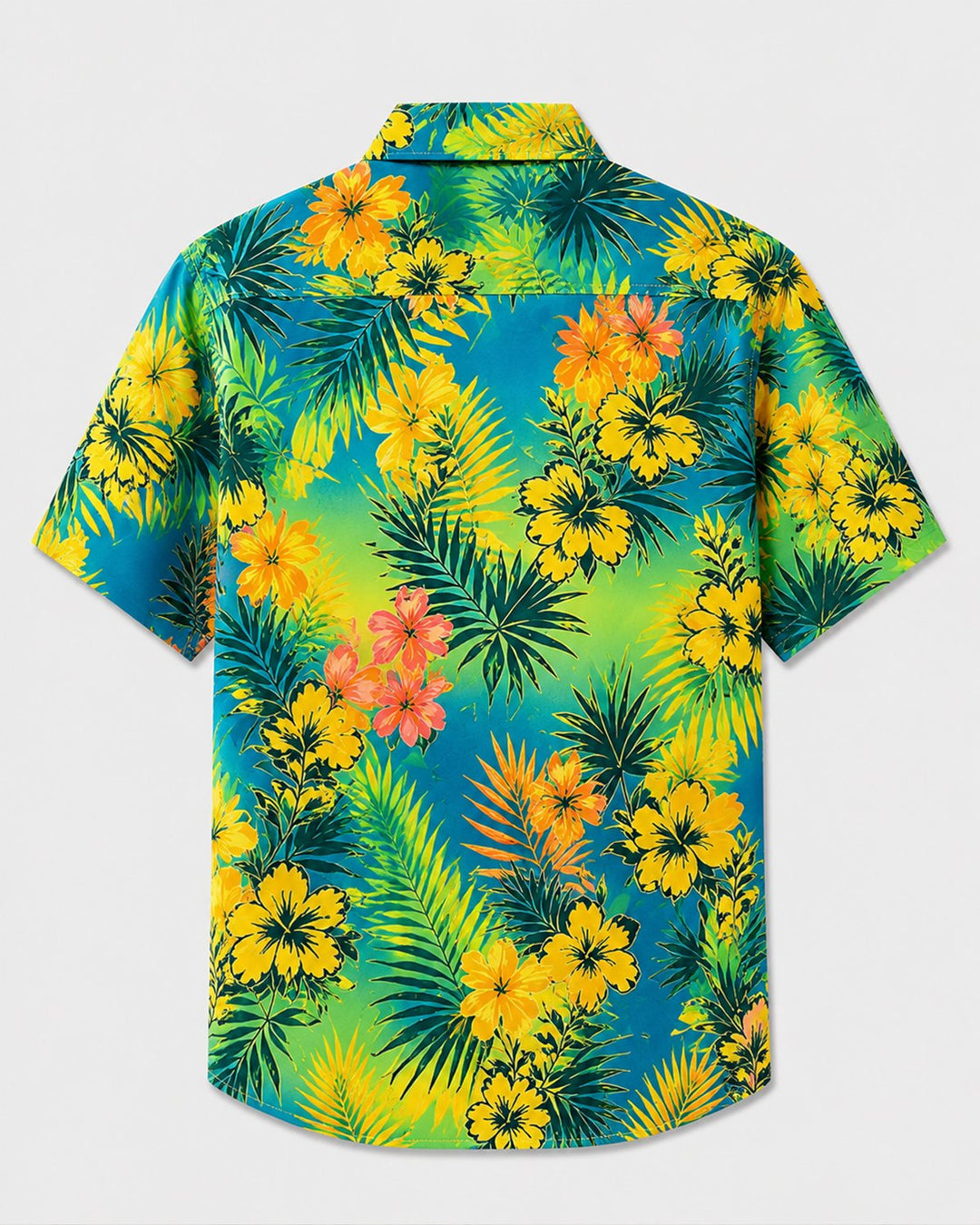 Alohadaddy® Hawaiian Tropical Floral Gradient Leaf Print Short-Sleeve Shirt