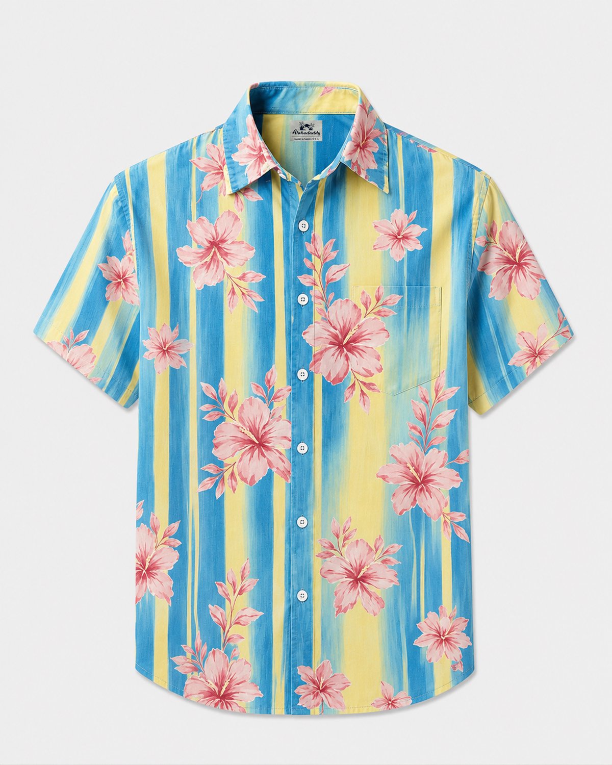 Alohadaddy® Hawaiian Tropical Floral Color-Block Print Short-Sleeve Shirt