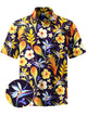 Alohadaddy® Hawaiian Floral Tropical Fruit Print Men's Button-Down Short Sleeve Shirt