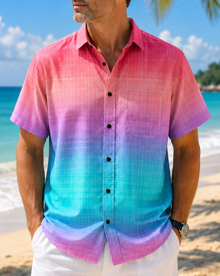 Alohadaddy® Vintage Gradient Pocket Button Short-Sleeve Shirt