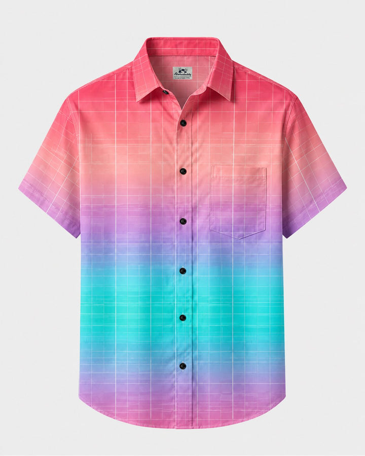 Alohadaddy® Vintage Gradient Pocket Button Short-Sleeve Shirt