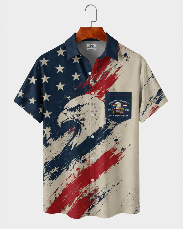 Alohadaddy® Independence Day Flag Eagle 250th Anniversary Short-Sleeve Shirt
