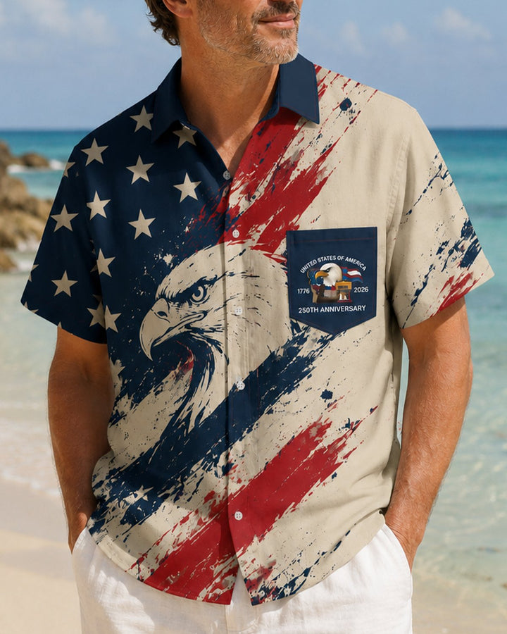 Alohadaddy® Independence Day Flag Eagle 250th Anniversary Short-Sleeve Shirt