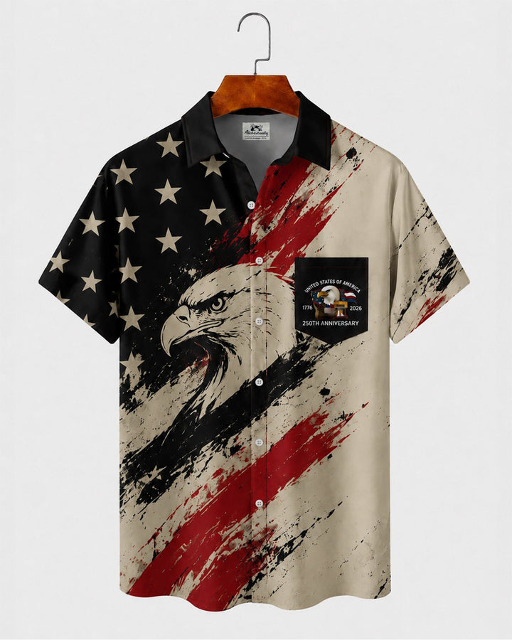 Alohadaddy® Independence Day Flag Eagle 250th Anniversary Short-Sleeve Shirt