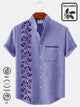 Camisas tipo guayabera Alohadaddy de los años 50 con estampado floral morado y cuello alto para hombre, camisas tipo campamento Aloha